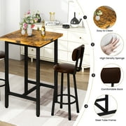Cvortll 3 Pieces Bar Table Set, Bistro Kitchen Table Sets with 2 PU Leather Bar Stools, Wood Pub Bar Table Set for Breakfast Nook Small Space Restaurant, Square Table