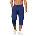 thumbnail image 2 of Oiangi Men's 3/4 Cargo Capris Elastic Waist Drawstring Hike Pants Baggy Open Bottom Summer Capri Pants with Multi-Pocket Navy XL, 2 of 9