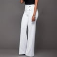 thumbnail image 3 of Tuphregyow Women's Fashion Slim Flare Pants Clearance Breathable Solid Trendy New Style Classic Elegant Elastic Straight Leg Pants Mid Waist Button with Pockets Pants Outdoor White M, 3 of 7