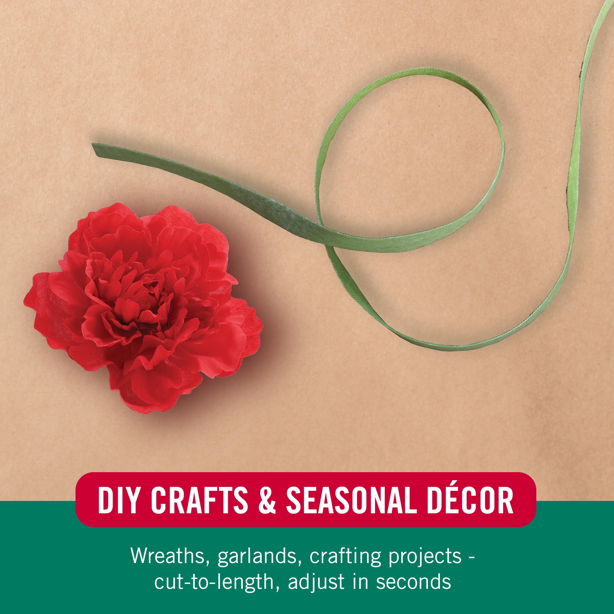 VELCRO Brand Crafting Floral Ties for Crafts, Bouquets, Project, Décor, Reusable and Adjustable, Cut-to-Length, 25 ft x 1/2 in, Green-Recycled Plastic