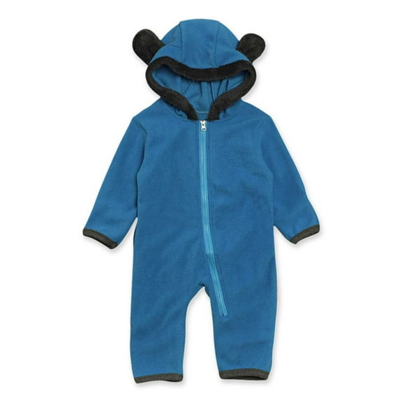 Odeerbi Baby Boy Girl Clothes Toddler Jumpsuit Outfit Winter Bear Zipper Hooded One-piece Romper Set Blue