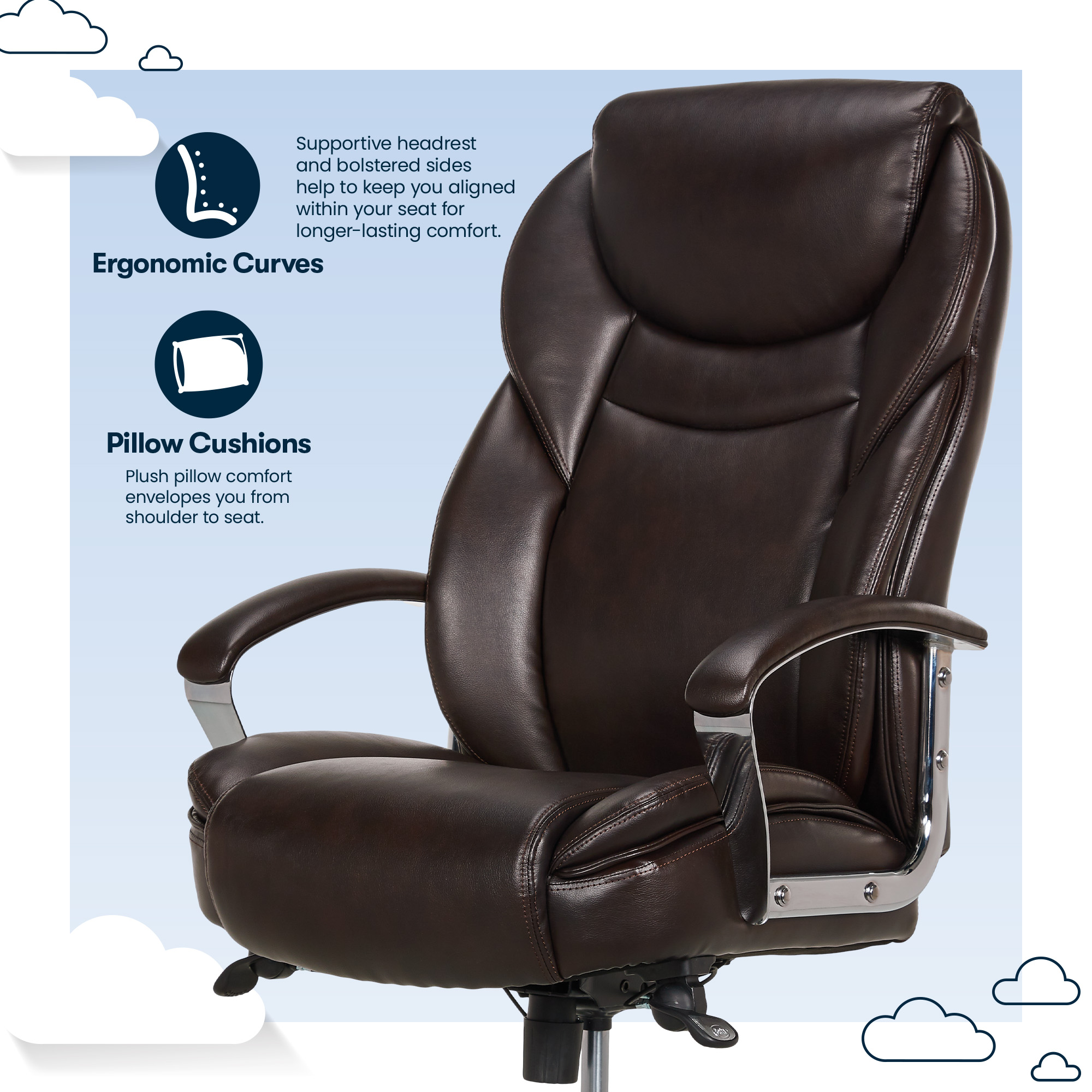 Serta Big & Tall High Back Office Chair, Heavy Duty Weight Rating, Brown Bonded Leather Upholstery - image 4 of 14