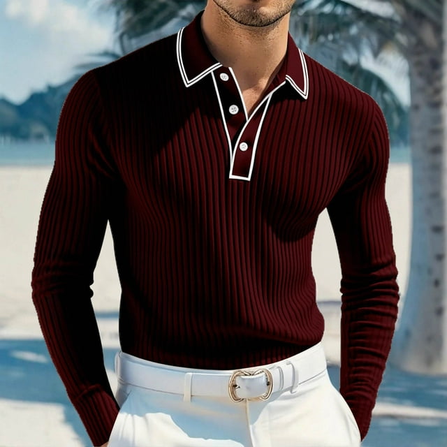 Timegard Fall Shirts for Men Lapel V Neck Button Long Sleeve Work Business Casual Solid Color Comfy Tops