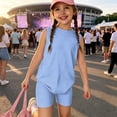 thumbnail image 2 of Girls' Clothing Sets Summer Outfits Size 8 Cute Preppy Girls 2 Piece Outfits Lounge Set Athletic Sleeveless T Shirts Top and Shorts Clothing Sets Light Blue 9-10 Years, 2 of 7
