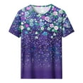 thumbnail image 5 of Jsaierl Tops for Women Short Sleeve Summer Elegant Shirts Round Neck Flowy Ladies Blouses Boho Floral Graphic Tshirts Top Plus Size S-5XL, 5 of 5