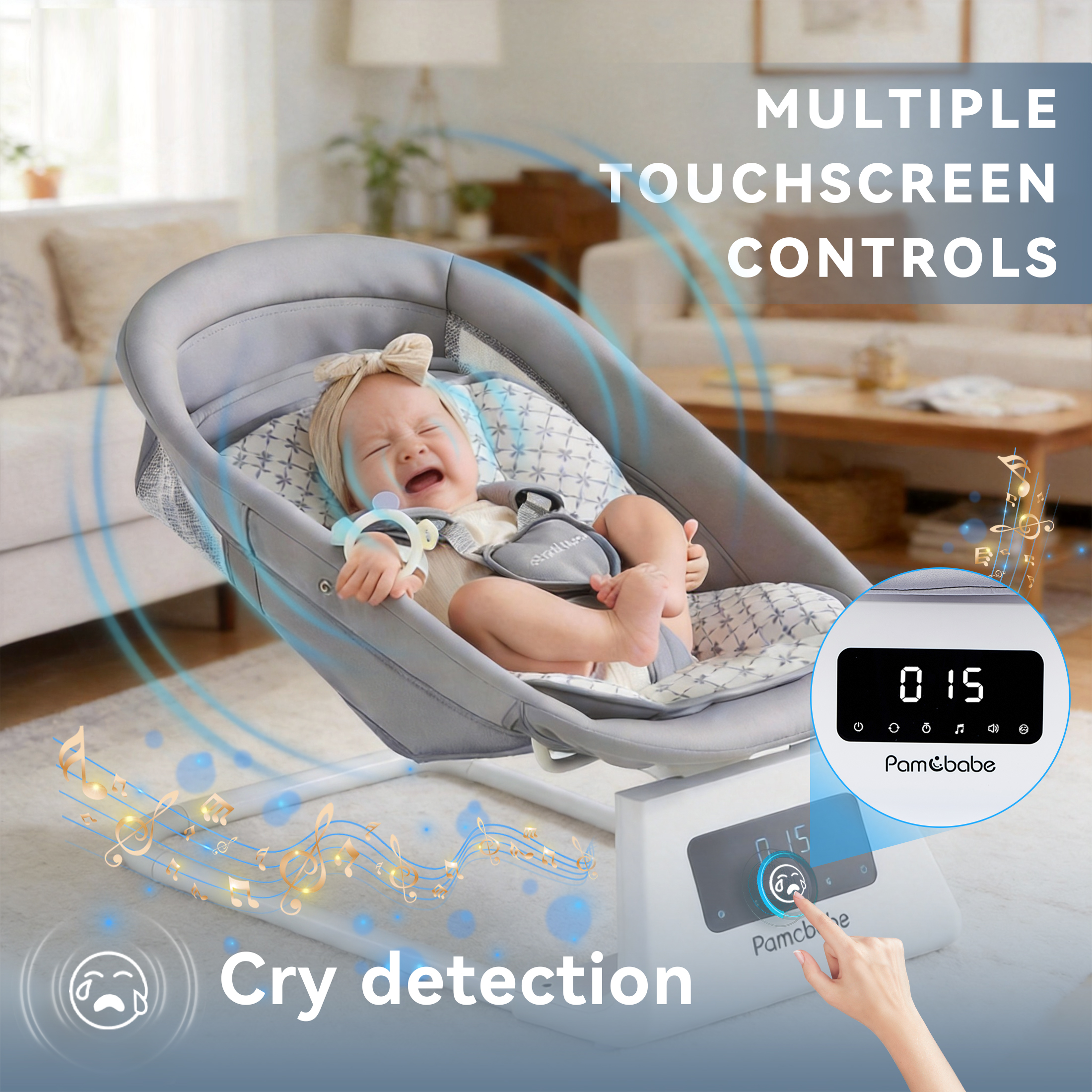 Pamo Babe Baby Swing With Bluetooth Music, Grey photo 2