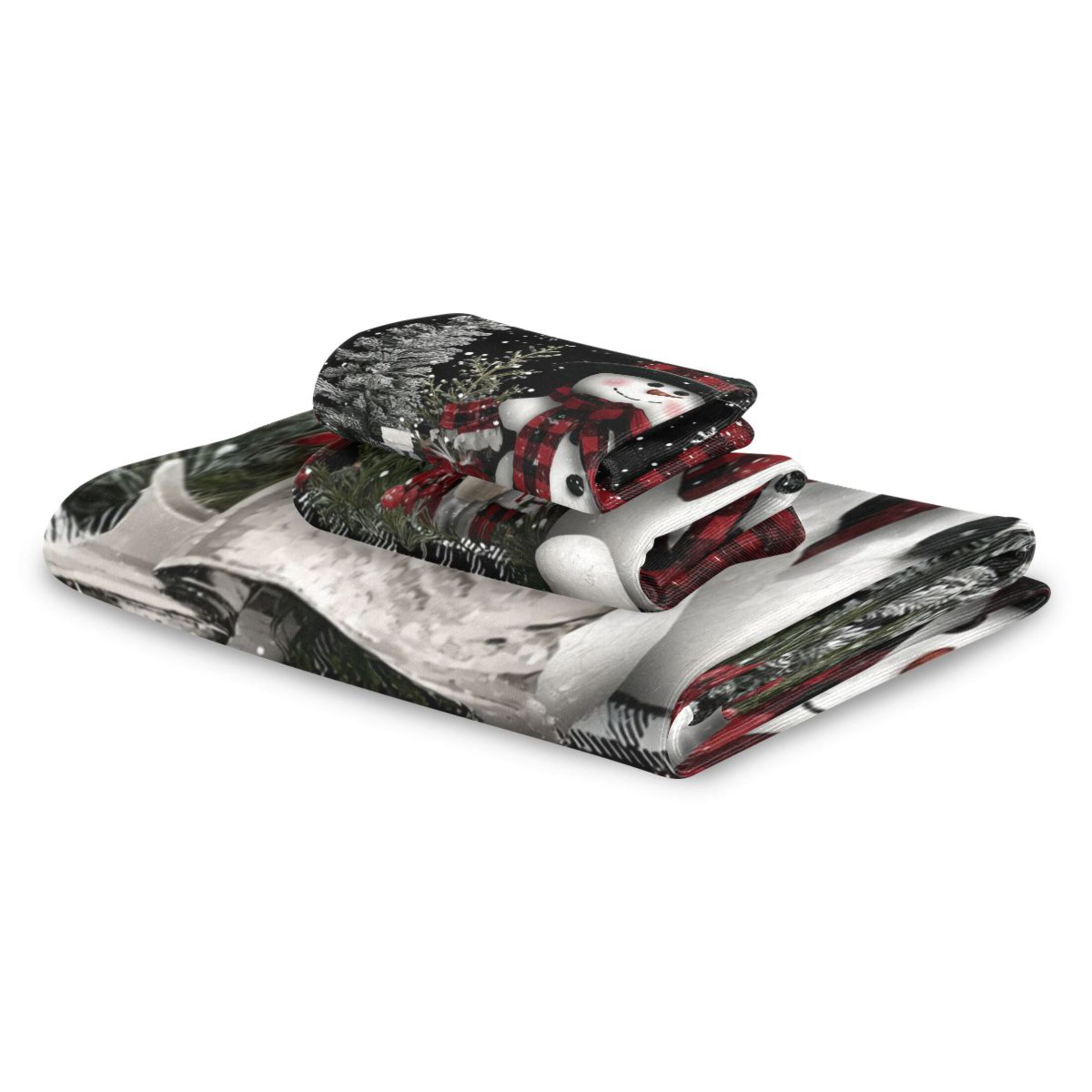 3 Piece Bath Towels Set Bath Towel, Hand Towel and Face Towel for Bathroom, Gym, Hotel Christmas Snowman