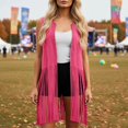 thumbnail image 2 of Long Vest for Women with Fringe Shawl Wrap Asymmetrical Hem Sleeveless Open Front Cardigan Lightweight Layering Red M, 2 of 4