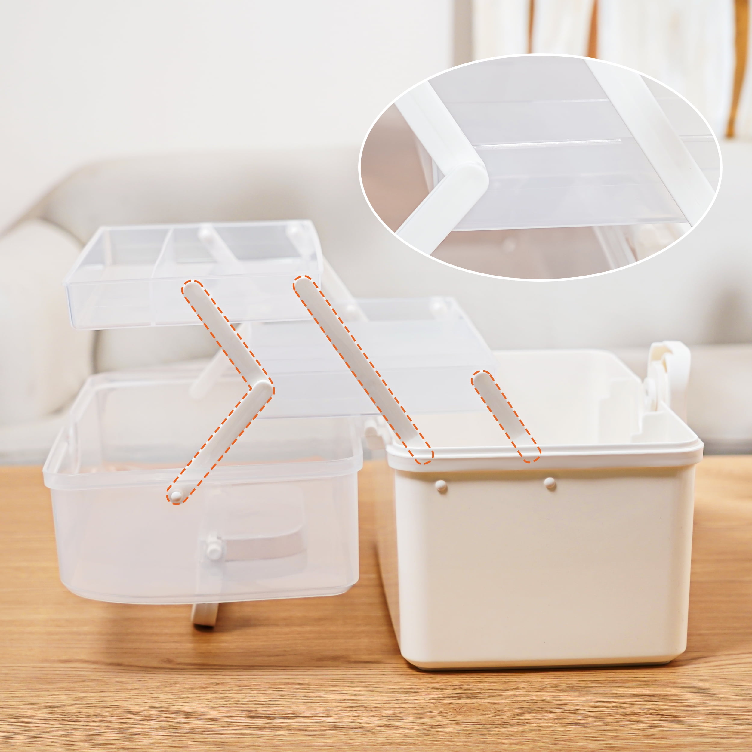 Two Tray Multi-Purpose Storage Case Organizer for Medicine Makeup and Arts Crafts, Cream White, Medium