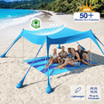 thumbnail image 2 of HOTEEL Beach Tent Shade Canopy UPF50+ Protection, 8 Sandbags, 4 Stability Poles, Outdoor Sun Shelter Umbrella for Sand, Camping, Fishing Essentials, Blue, 2 of 8