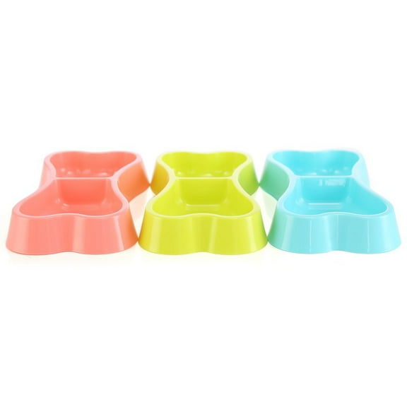 NUOLUX Double Bowl Non-Slip Bone Shape Plastic Pet Feeder for Dogs & Cats, Pink