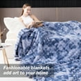 thumbnail image 6 of VK·LIVING Faux Rabbit Fur Reversible Throw Blanket,Super Soft 3D Striped Fuzzy Cozy Thick Ribbed Blankets,Tie-Dye Blue,60"x 80", 6 of 7