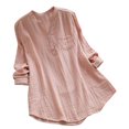 thumbnail image 1 of Chemises à Manches Longues à Col en V pour Femmes, Boutonnées, Tunique en Coton et Lin, Blouse Douce, Hauts Décontractés, 1 of 5