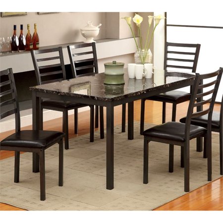 - Furniture of America Maxson Faux Marble Top Dining Table in Black