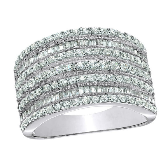 AFFY Round & Baguette White Natural Diamond Multi Row Engagement Ring in 10K Solid Gold (1 cttw)