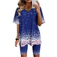 thumbnail image 4 of Blusas para Mujeres Casual Cuello en V Impresión de Manga Corta Blusa Y Pantalones Cortos Dos Piezas Pantalones Conjunto, 4 of 4