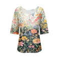 thumbnail image 5 of Tittly Boho Tops for Women, 3/4 Sleeve Shirts for Women Dressy Tunic Tops Casual Wear with Floral, Womens V Neck T Shirts, Women'S Fashion Clothing Blue L, 5 of 5