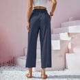 thumbnail image 4 of VNKIDY Womens High Waist Paperbag Waist Button Front Wide Leg Pants Casual Loose Fit Cropped Trousers With Pockets For Daily Vacation Summer Wear Blue L, 4 of 7
