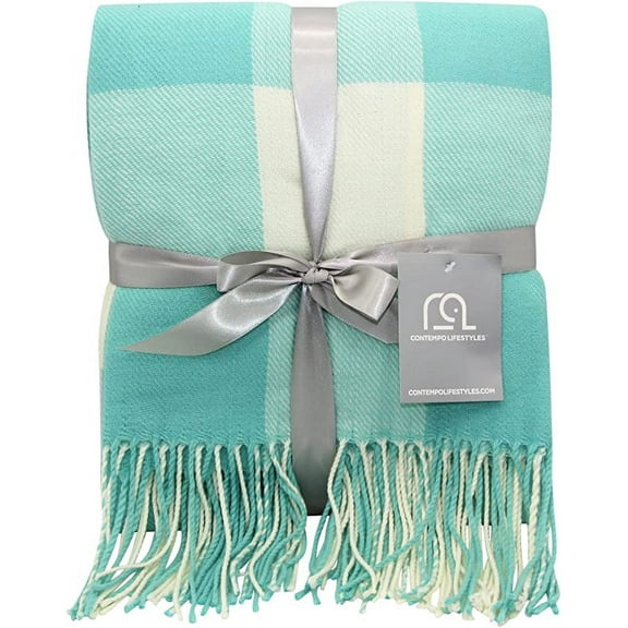 Blankets - Buffalo Plaid Throw Blanket - Decorative Classic Blanket - Comfortable and Ultra-Soft - Lightweight & Indoor Outdoor Blanket - (Aqua/Ivory)