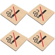 4 Pcs No Smoking Sign Wooden Warning Vaping Board Stickers The