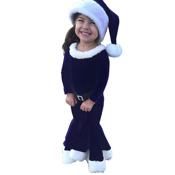 ANINEO Child Toddler Kids Baby Girls Long Sleeve Tops Flare Pants Outfits With Hat 3PCS Christmas Santa Set Classic O-Neck Clothes Sets
