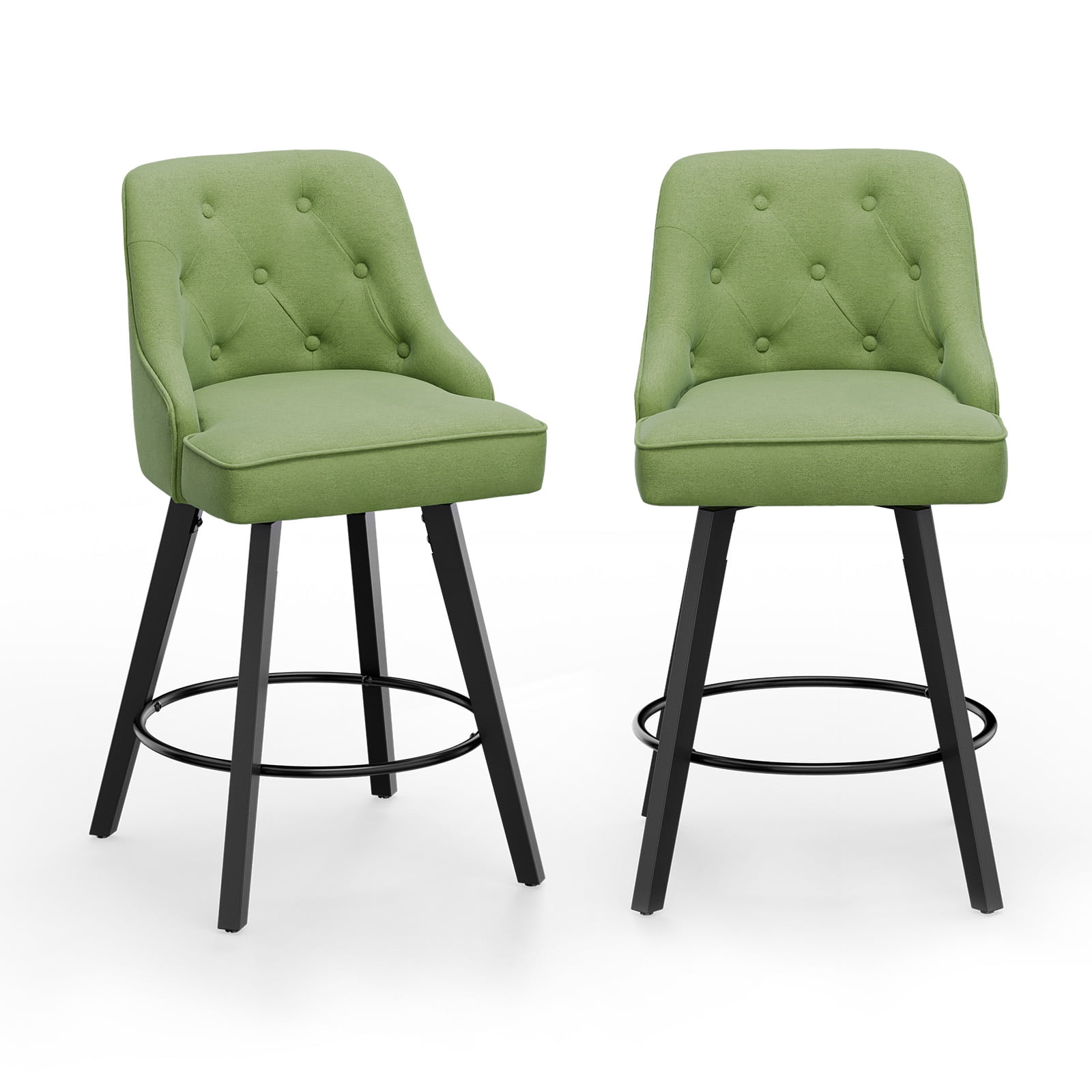 Zimtown Modern Swivel Barstools with Back, 26" Counter Height Bar Stools Kitchen Island Dining Chairs Set of 2, Forest Green