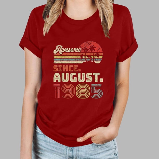 Fiudx Ofertas Relámpago Camiseta Informal de Manga Corta con Cuello Redondo Estampada para Mujer