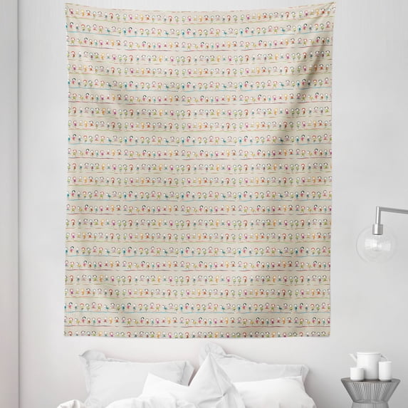 Funny Tapestry, Playing Girls Boys Game Funny Moments on Polka Dots Backdrop Cartoon, Fabric Wall Hanging Decor for Bedroom Living Room Dorm, 5 Sizes, Multicolor, by Ambesonne