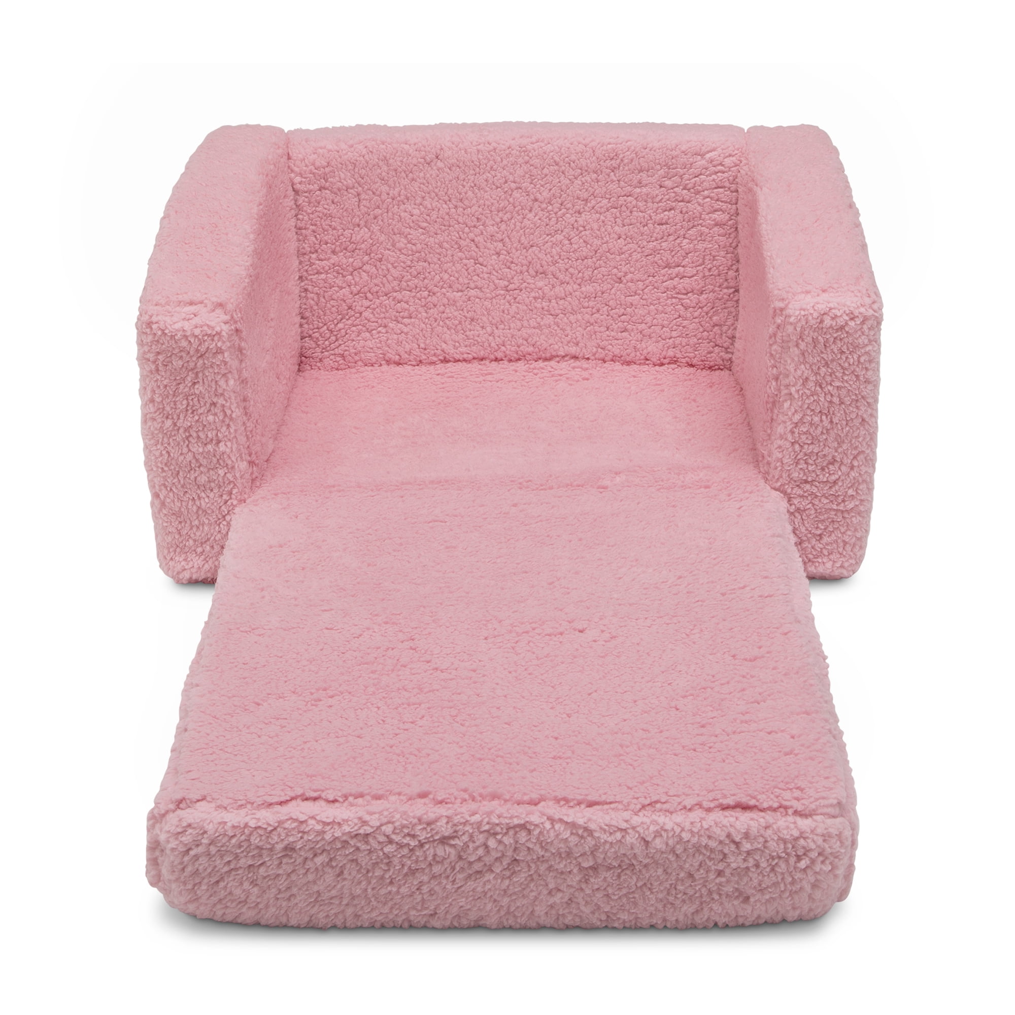 Delta Children Cozee Flip-Out Sherpa 2-in-1 Convertible Chair to Lounger for Kids, Pink