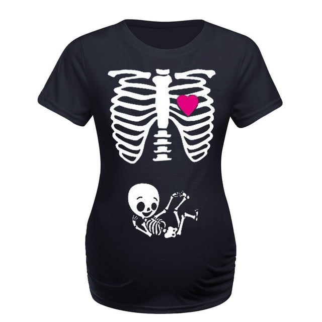 T-Shirt à Manches Courtes de Maternité pour Femmes avec Imprimé Squelette, Hauts, Vêtements Décontractés pour Femmes Enceintes