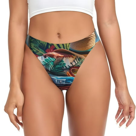 Qokaie Tropical Vacation Essentials Printed Women s Cotton Thong Underwear  Sexy Breathable Panties G-string-XX-Large