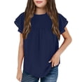 thumbnail image 2 of AOMPMSDX Toddler Girls T Shirts Ruffle Short Sleeve Round Neck Loose Blouse Summer Solid Color Casual Girl Tee Tops Bu1 4 Years-5 Years, 2 of 3