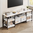 thumbnail image 1 of Mueble de TV industrial para sala de estar – 2 cajones, estantes abiertos, estructura metálica, diseño rústico, ideal para televisores hasta 75 pulgadas – Color blanco antiguo, 1.6 metros, 1 of 8