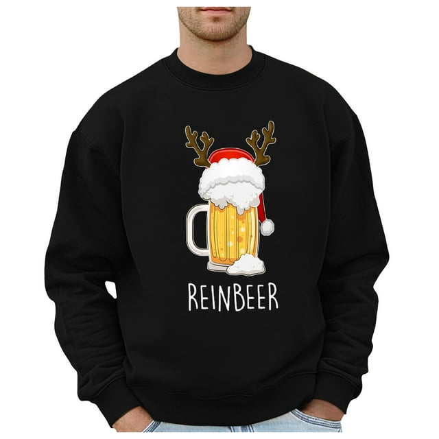 Men's Christmas Beer Glass Themed Casual Style Hoodless Sweatshirt