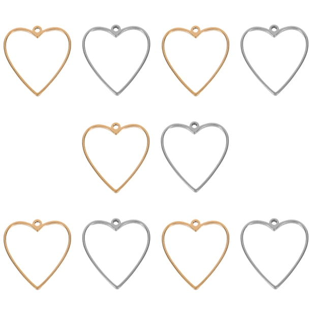 10 colgantes de resina con bisel: biseles colgantes en forma de corazón de acero inoxidable para bisutería, marcos huecos de resina para manualidades, dijes para collares y bisutería.