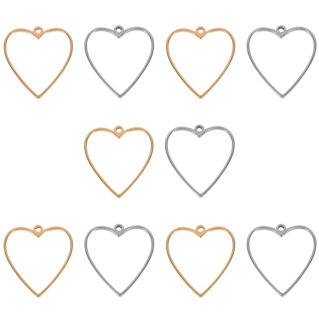 10 colgantes de resina con bisel: biseles colgantes en forma de corazón de acero inoxidable para bisutería, marcos huecos de resina para manualidades, dijes para collares y bisutería.