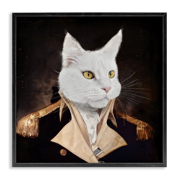 Stupell Industries Glam White Cat in Uniform Black Framed Giclee Art, 12 x 12, by Karen Burke