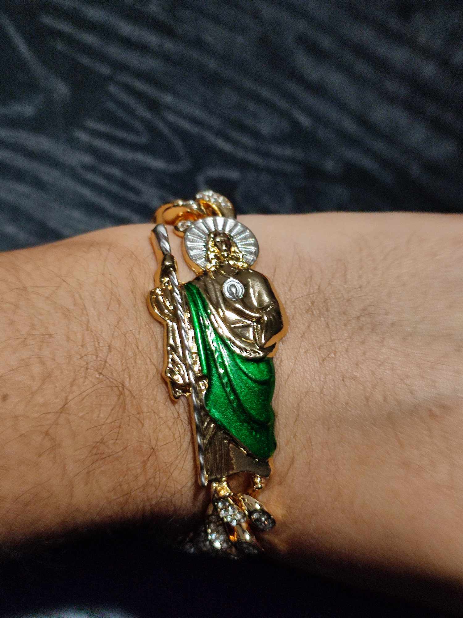 San Judas Tadeo Mens Bracelet, 18k Gold Filled, Gold Chain, Cuban Chain, Maria Almudena