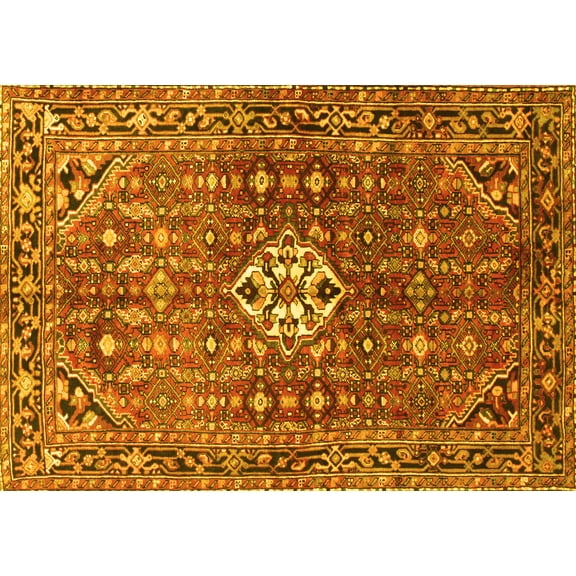 Ahgly Company Machine Washable Indoor Rectangle Persian Yellow Traditional Area Rugs, 5' x 7'