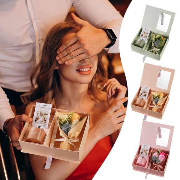 Mother's Day Bouquet Gift Set with 50ml , Flower Arrangement, Greeting Card, String Lights, Gift Box - Birthday & Teacher Appreciation Present