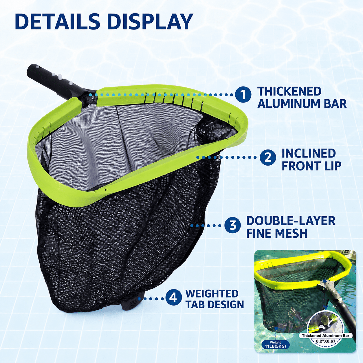 WaterJingle 4-Piece Pool Cleaning Kit with Skimmer Net, Leaf Rake & 90 Degree Brush