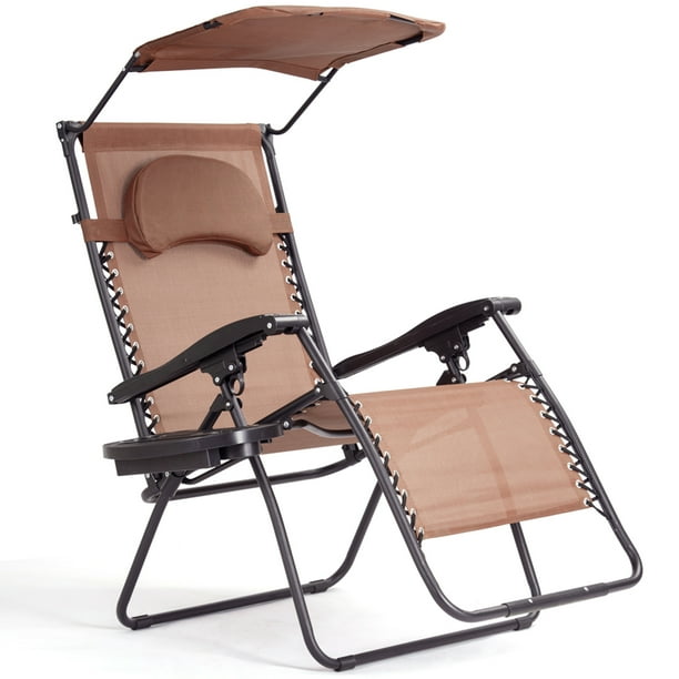 Topbuy Recling Zero Gravity Chair with Drink Tray & Sunshade, Brown - Walmart.com - Walmart.com