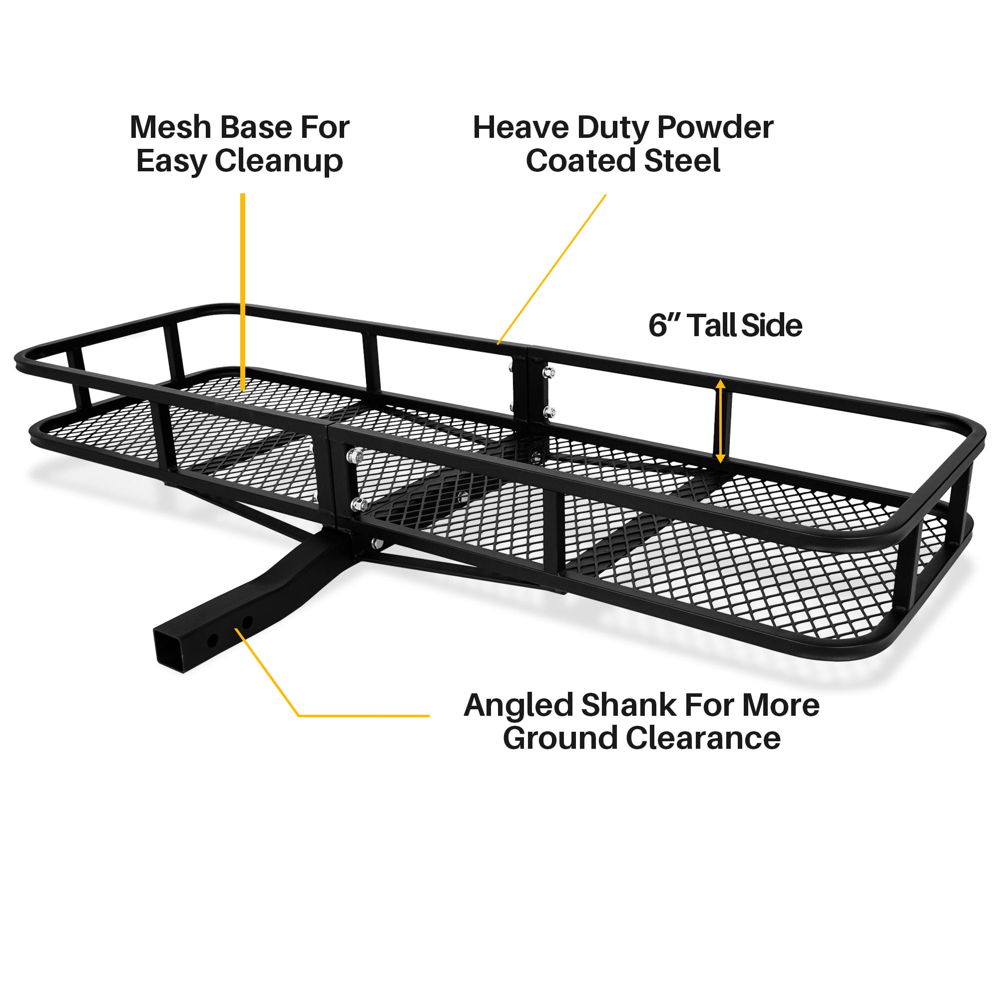 Black ARKSEN 60 x 24 x 6 Hitch Mount Folding Angled Shank Cargo Carrier Luggage Basket with Cargo Net Fit 2 Receiver 500LBS Capacity Camp Travel Fold Up SUV Camping 