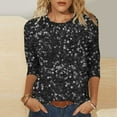 thumbnail image 5 of qucoqpe Womens 3/4 Sleeve Sequin Tops Crew Neck Sparkling T-shirts Fashion Casual Loose Blouses Base Tees, 5 of 5