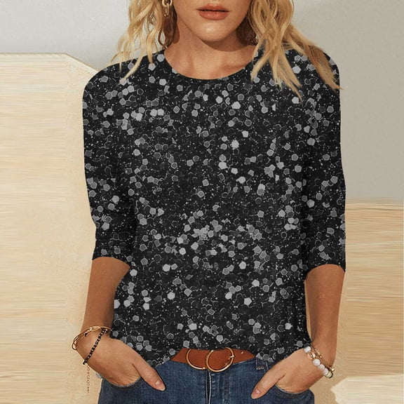 Women's Long Sleeve Glitter Tops Crewneck Pullover Sweater Basic Casual Solid Color Tunic Tops Black XL