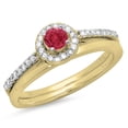 thumbnail image 1 of Dazzlingrock Collection 14K Round Ruby & White Diamond Ladies Bridal Engagement Halo Ring Set, Yellow Gold, Size 6.5, 1 of 1