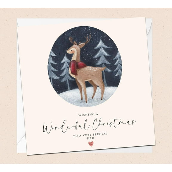 Wonderful Christmas Card for Dad – Heartwarming Reindeer Design with Envelope – Blank Inside – Perfect Holiday Card for Father