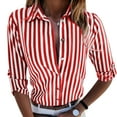 thumbnail image 3 of Oversized T Shirts For womens Long Sleeve Button Down Collar Tops Striped Red Swomens Camisas, 3 of 5