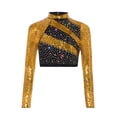 thumbnail image 3 of vastwit Sparkly Sequins Crop Top for Girls Long Sleeve Cutout Back Rhinestones Glitter Cheerleading Shirts Gold 6, 3 of 7