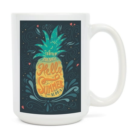 

15 fl oz Ceramic Mug Hello Summer Pineapple Artwork Dishwasher & Microwave Safe